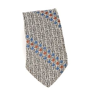 Unbranded Grey Geometric Pattern Silk W/small Blue and Brown Diamond Pattern Tie